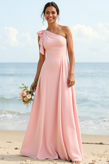 One Shoulder A Line Blush Bridesmaid Dress
